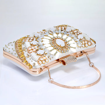 White Gold Floral Wedding Bag, Statement Bag, Evening Wedding Clutch, Bridal Clutch, Bridal Cross body bag.